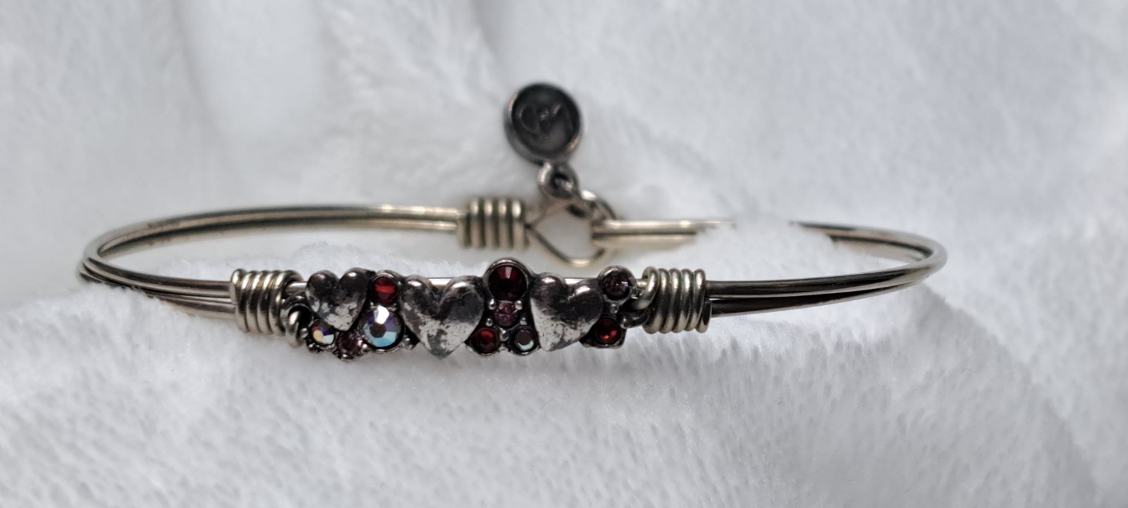 Luca +Danni Heart Medley Bangle Crystals Reds Pinks Silver Tone Regular Size