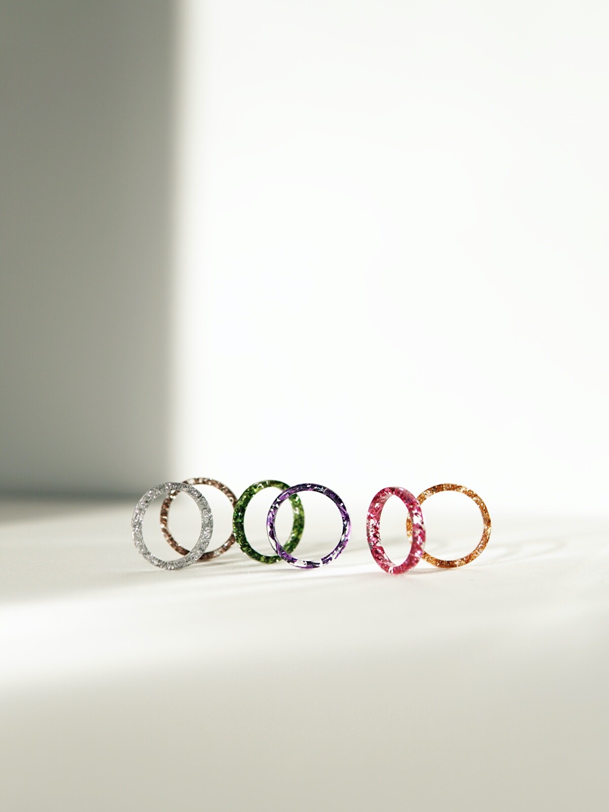 Set of 3 Resin Rings With Pink Green Purple Metal Flakes – Mother’s Day Gift