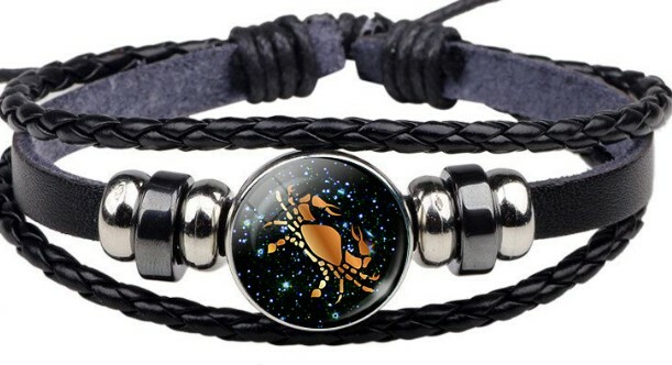12 Signs Zodiac Horoscope Astrology Spiritual Magic Leather Bracelet Wristband