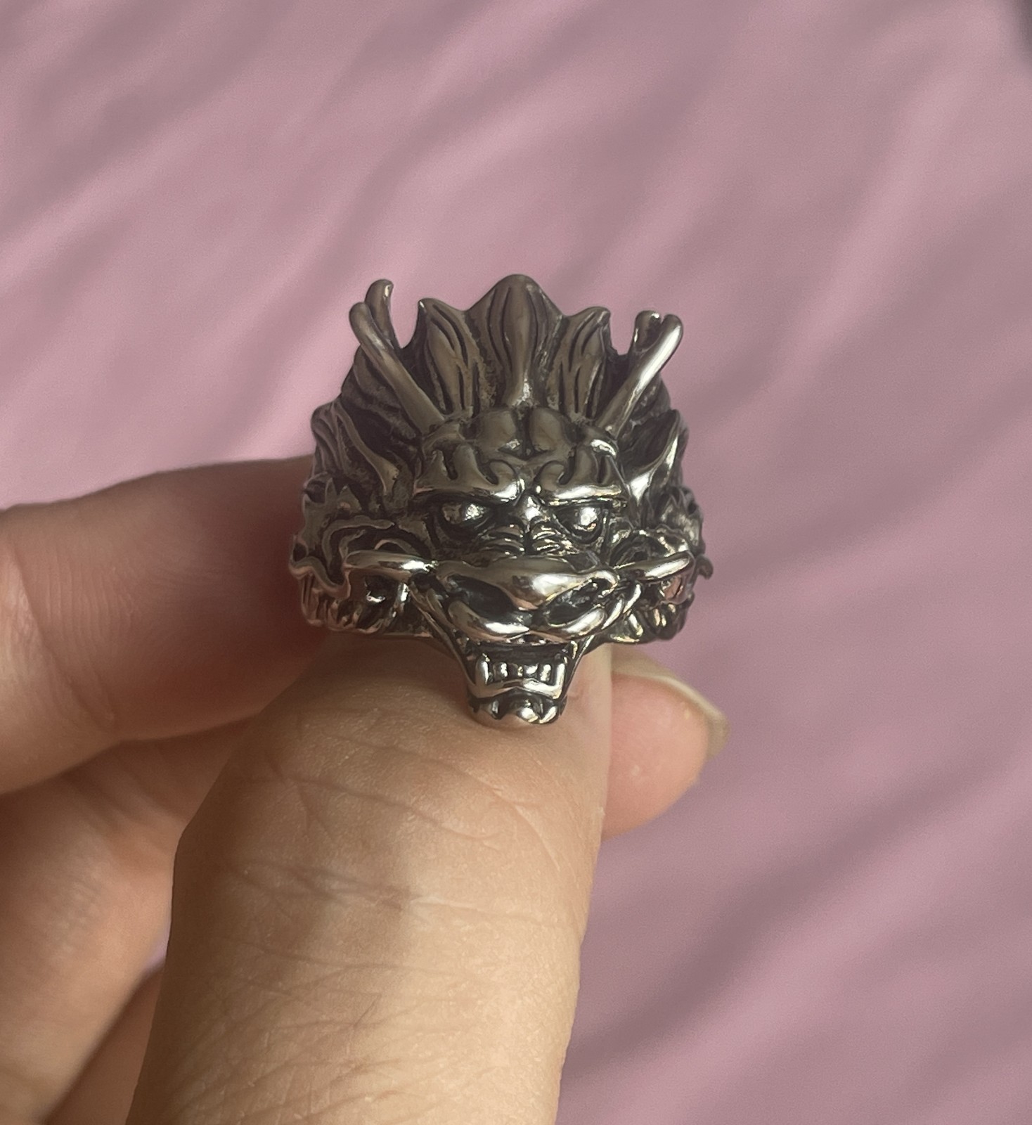 Detail Dragon Ring 925 Sterling Silver Mens Punk Jewelry One Size Fit All