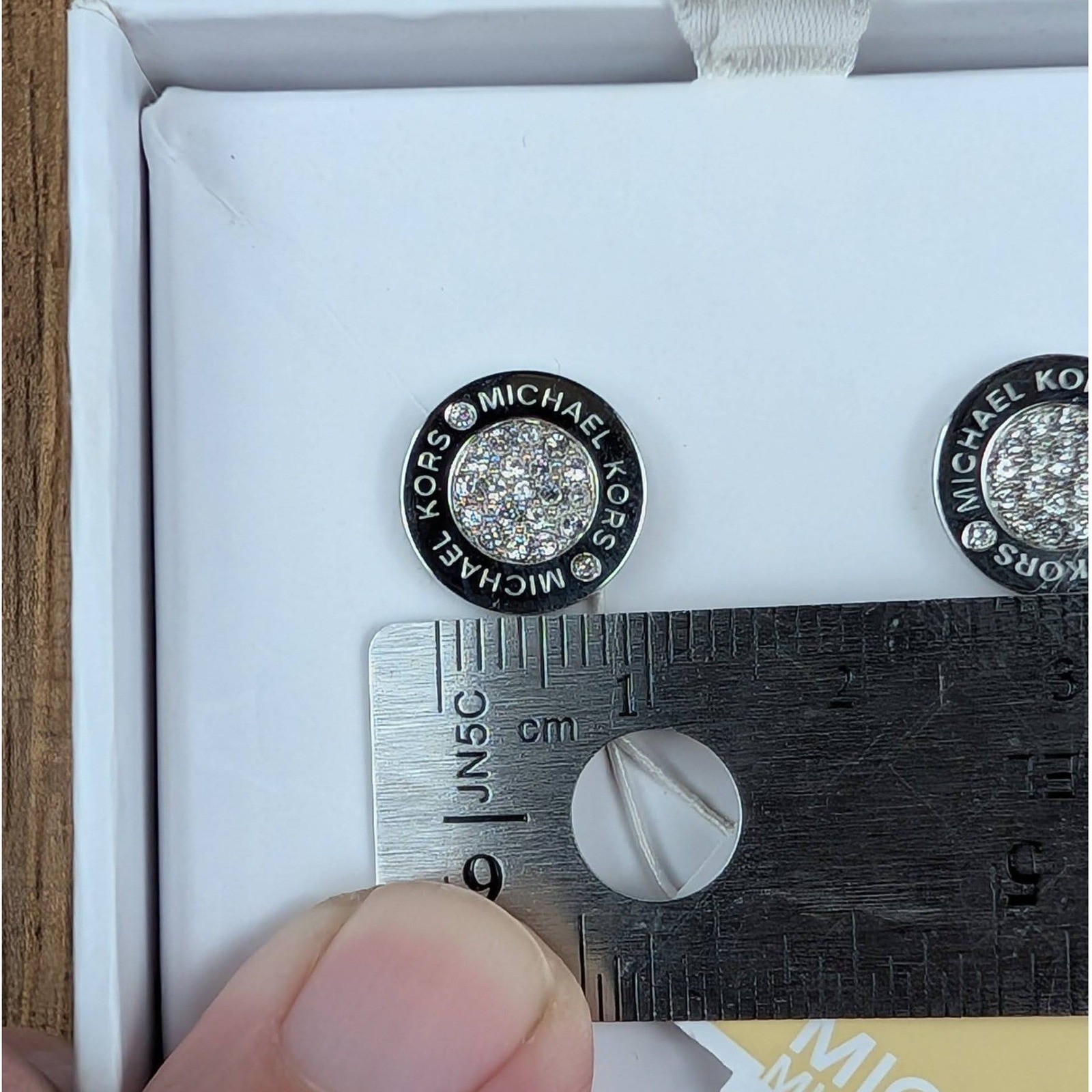 Michael Kors Silver Tone Pave Crystal Logo Stud Earrings MKJX4667791 NWT Box