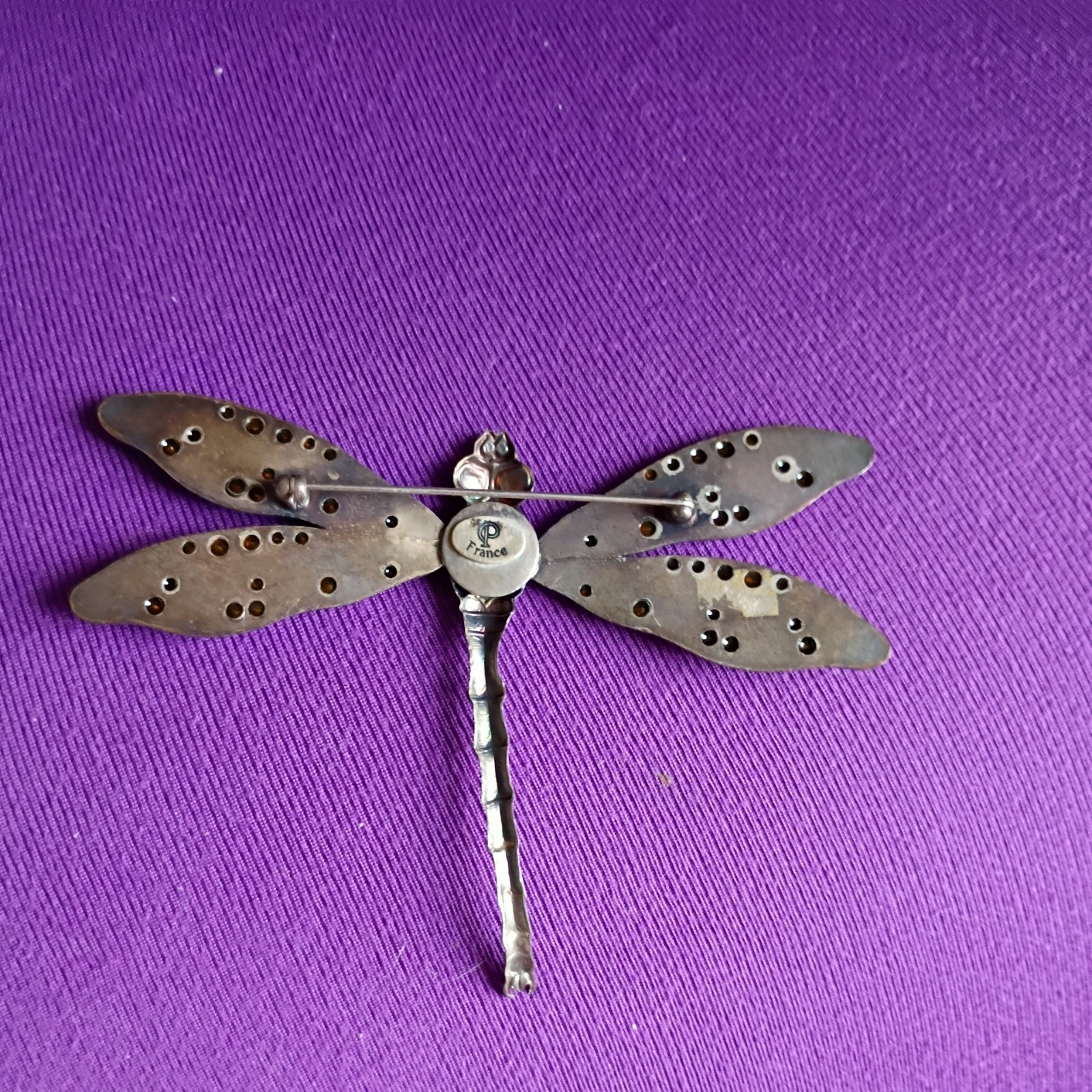 Art Deco Vintage Metal Dragonfly Pin Brooch (France)