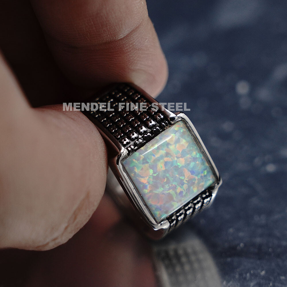 MENDEL Mens Square Faux Fire Opal Stone Ring For Men Size 7 8 9 10 11 12-15