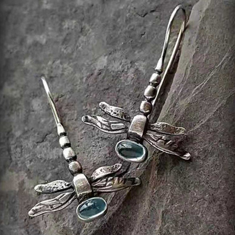 Vintage Silver Plated Dragonfly Earrings Simple Hook Dangle Jewelry
