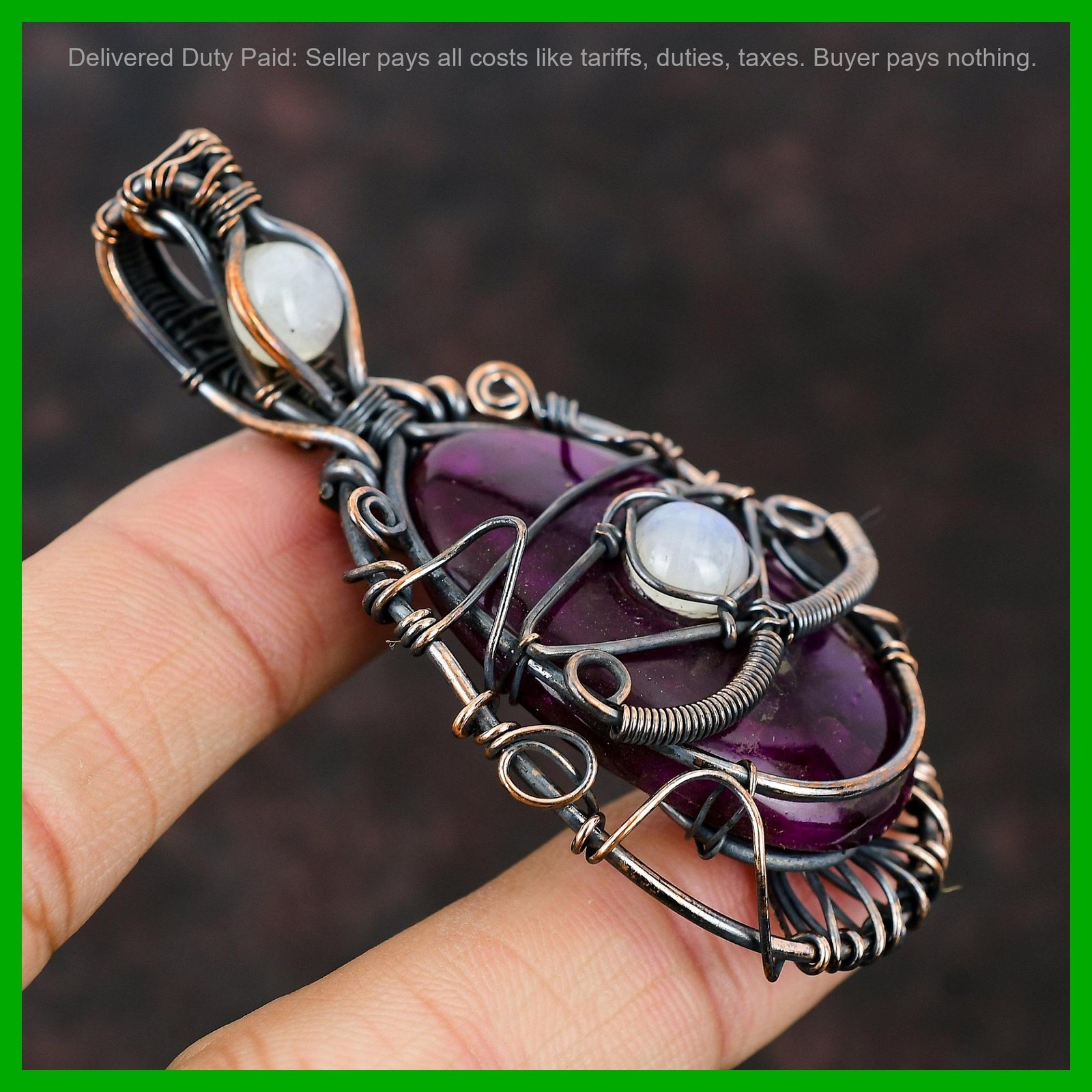 Natural Pink Fire Labradorite Rainbow Moonstone Copper Engagement Ethnic Pendant