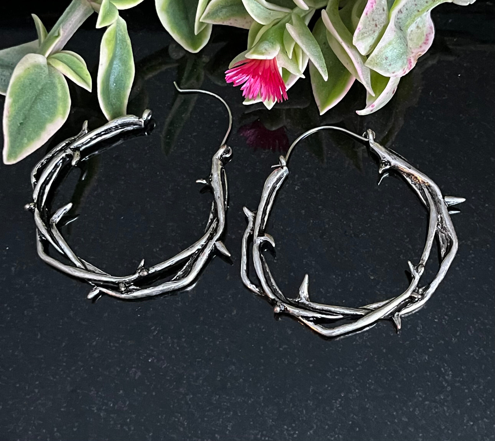 PAIR 20g Twisted Thorn Hoop Earrings, Use As Regular Earrings or Through Tunnels