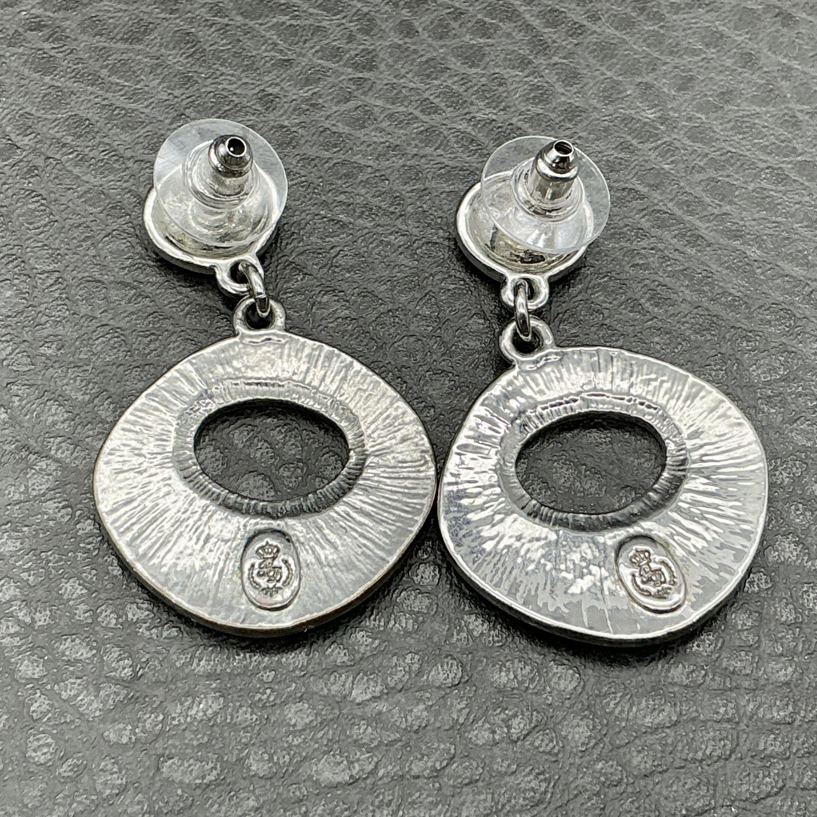 Premier Designs Black Cream Geometric Circle Necklace Earrings Set Silver Tone