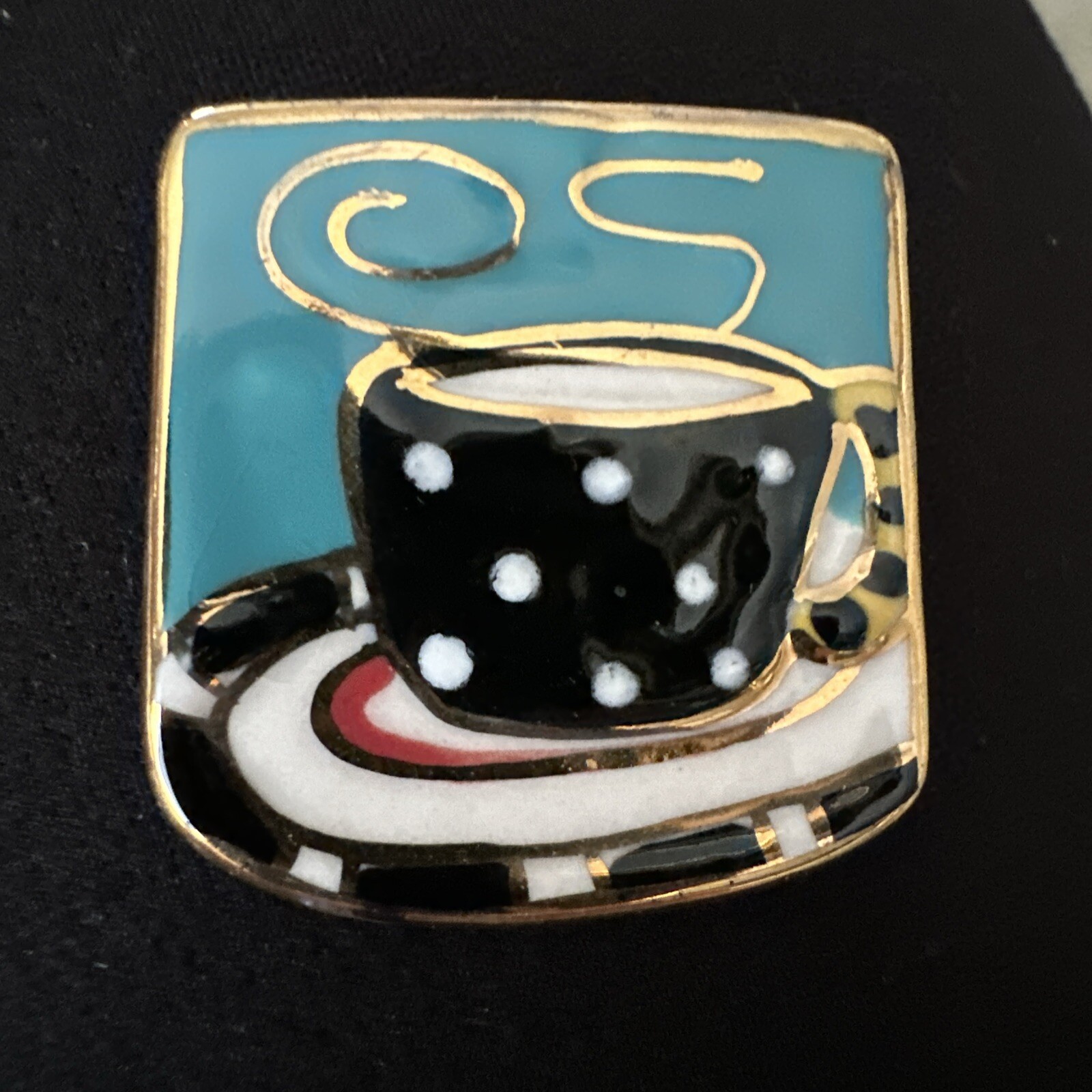 Ceramic Coffee lapel Pin Enamel Porcelain Oval Latte Brooch Pinback Polk A Dot