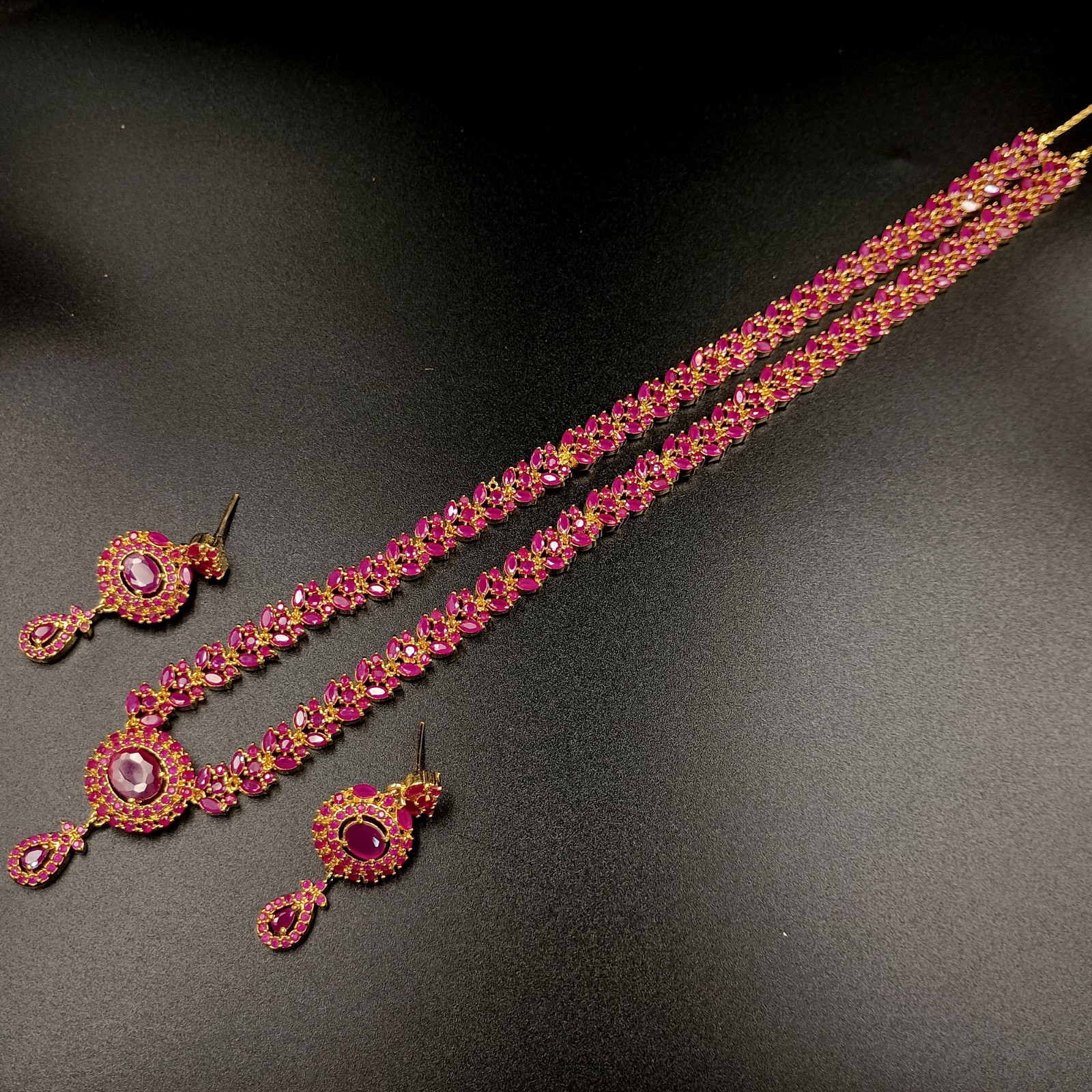 Traditional 22K Gold Plated Oval Red Ruby Necklace Set Bollywood Wedding Wear Gi