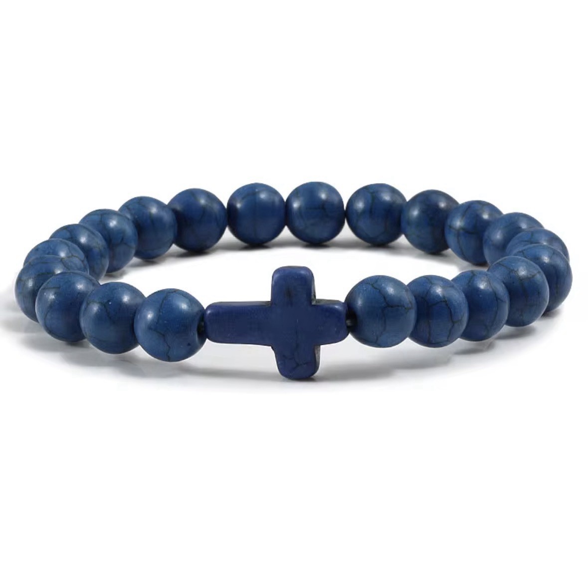 Christian Cross Beaded Bracelet Semi-Precious Stone Stretch Bracelet 8MM