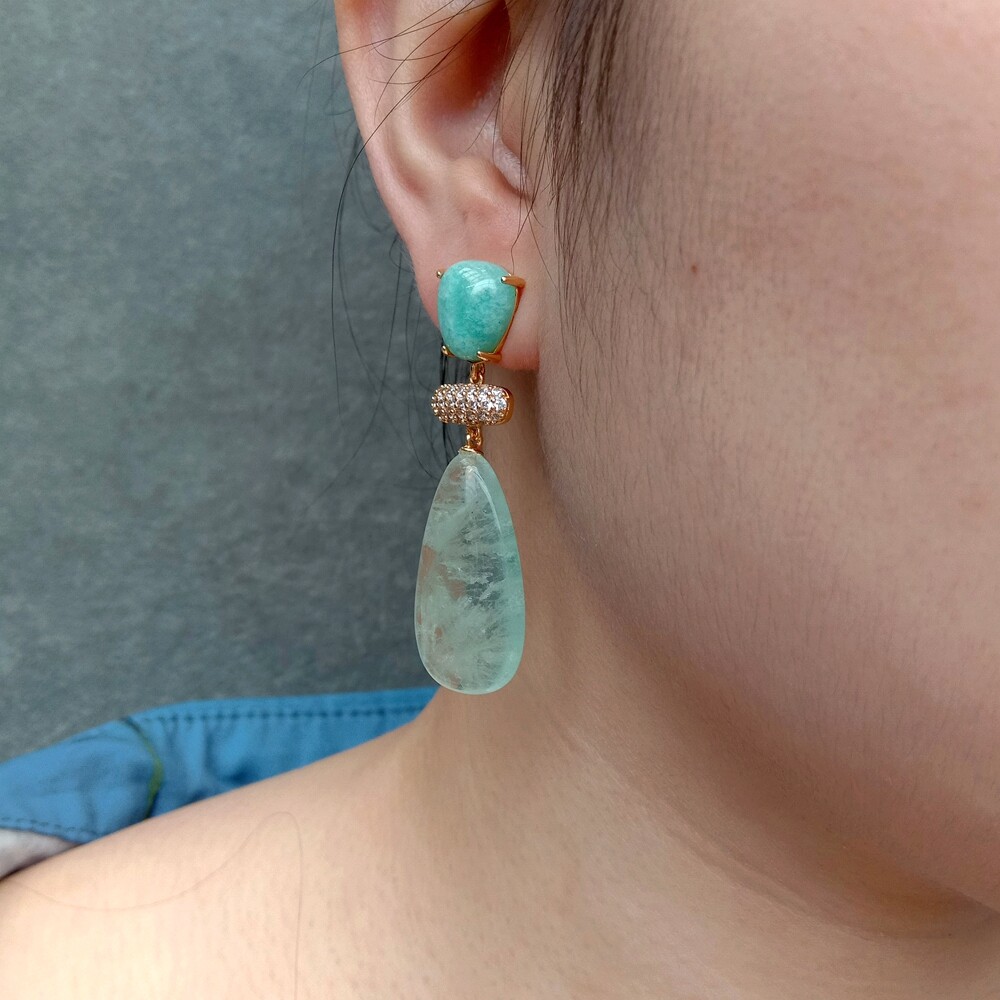 Women Earrings Fashion Green Amethyst Prasiolite Amazonite Stud Earring Jewelry