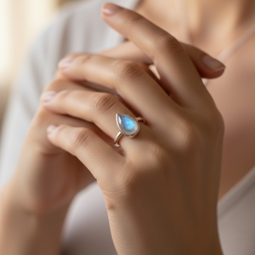 Natural Moonstone 925 Sterling Silver Ring Handmade Jewelry Gift For Her B_10