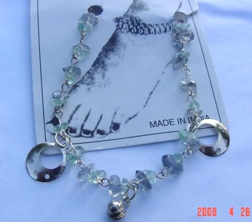 2 Agate Chip Anklets, trinkets & bead, 9 inches/w clamp metal wire varies color