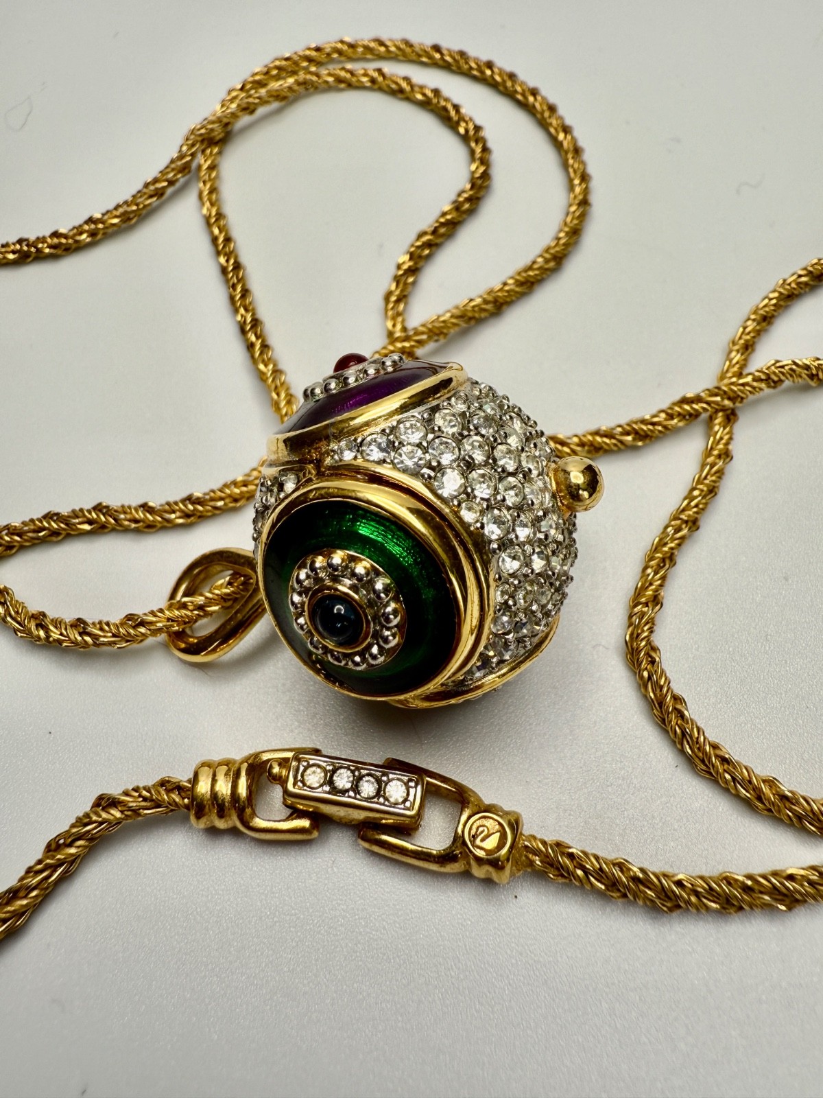 Vintage Branded Swarovski Enamel & Pavé Crystal Orb Pendant Necklace