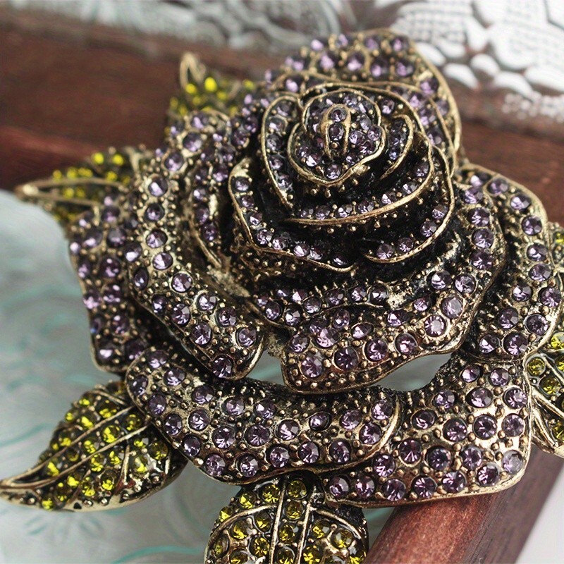 Vintage romantic flower coat brooch rhinestone thorn rose corsage