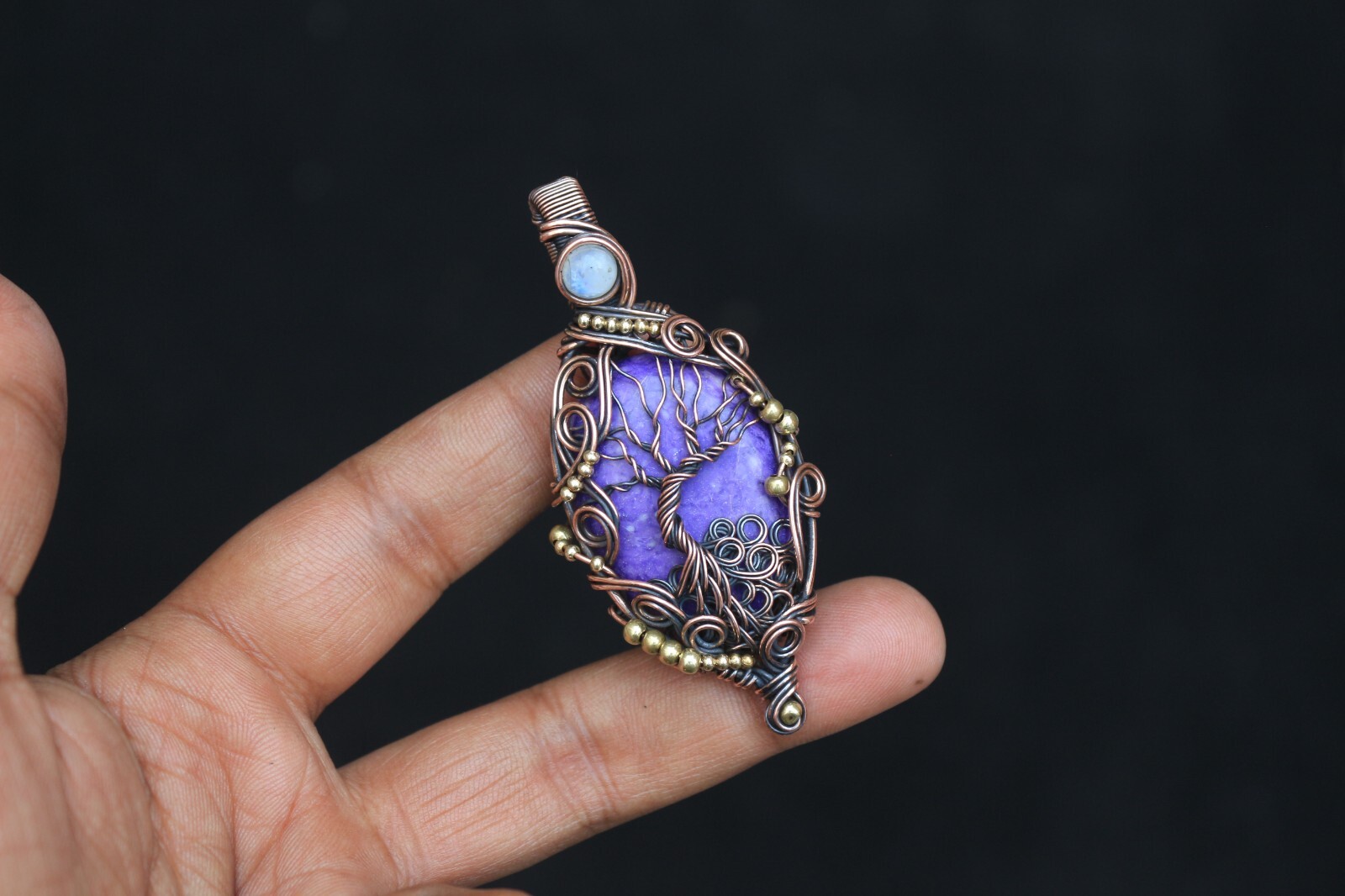 Tree Of Life Copper Wire Wrap Jewelry Purple Charoite Boho Pendant NK665