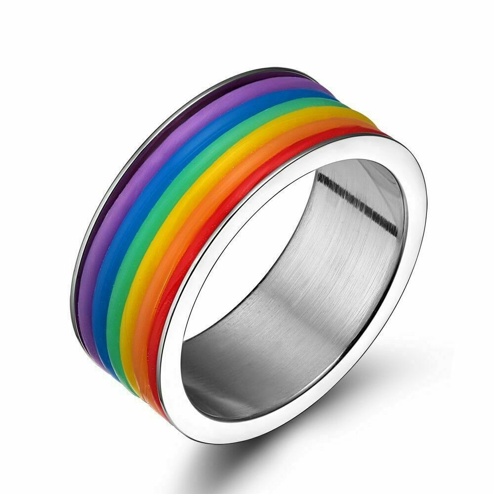 Women Men Gay Pride Ring Lesbian LGBT Pride Rainbow Unisex Love Wedding Band