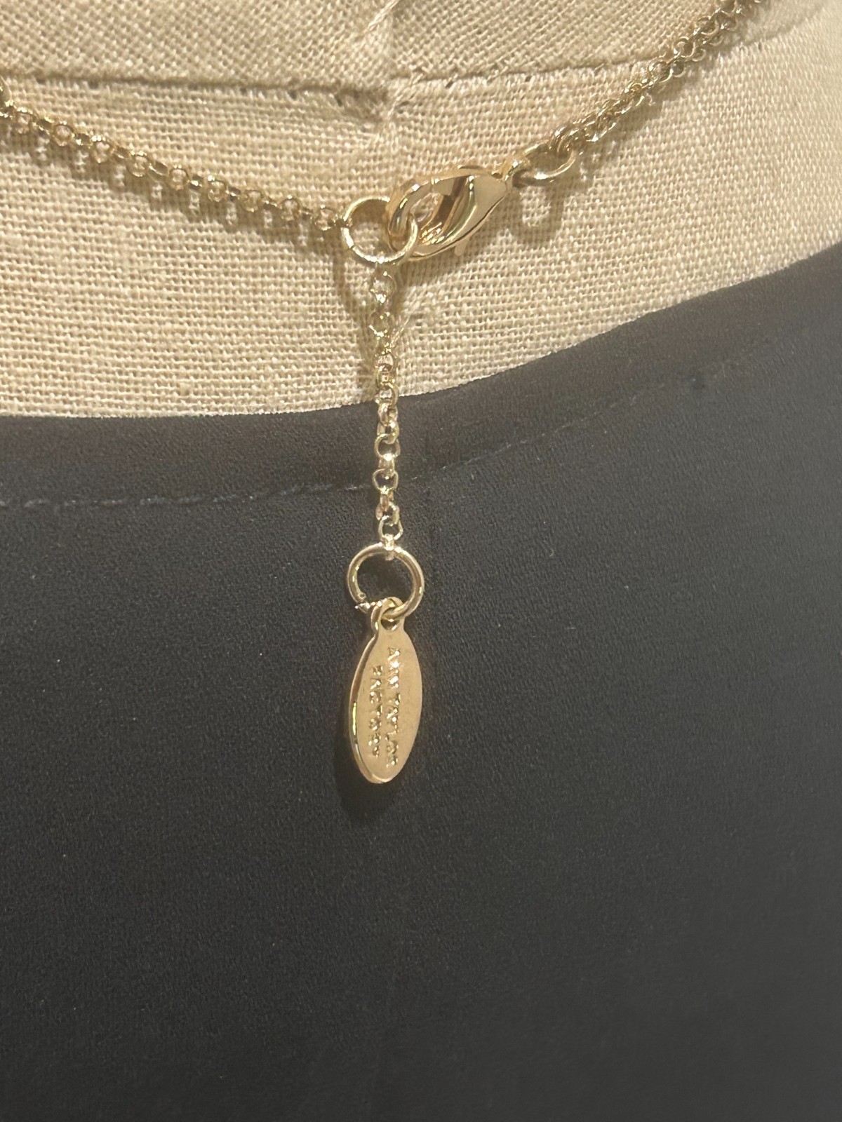 LOTE OF 2 LONG GOLD TONE NECKLACES ANN TAYLOR STAR BURS UMBRANDED STONE BAR PEND