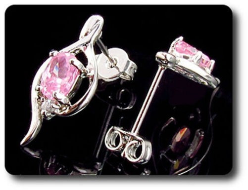 Earrings Pink Sapphire 0 3/32×0 9/32in Gold Plated White 18 K&n