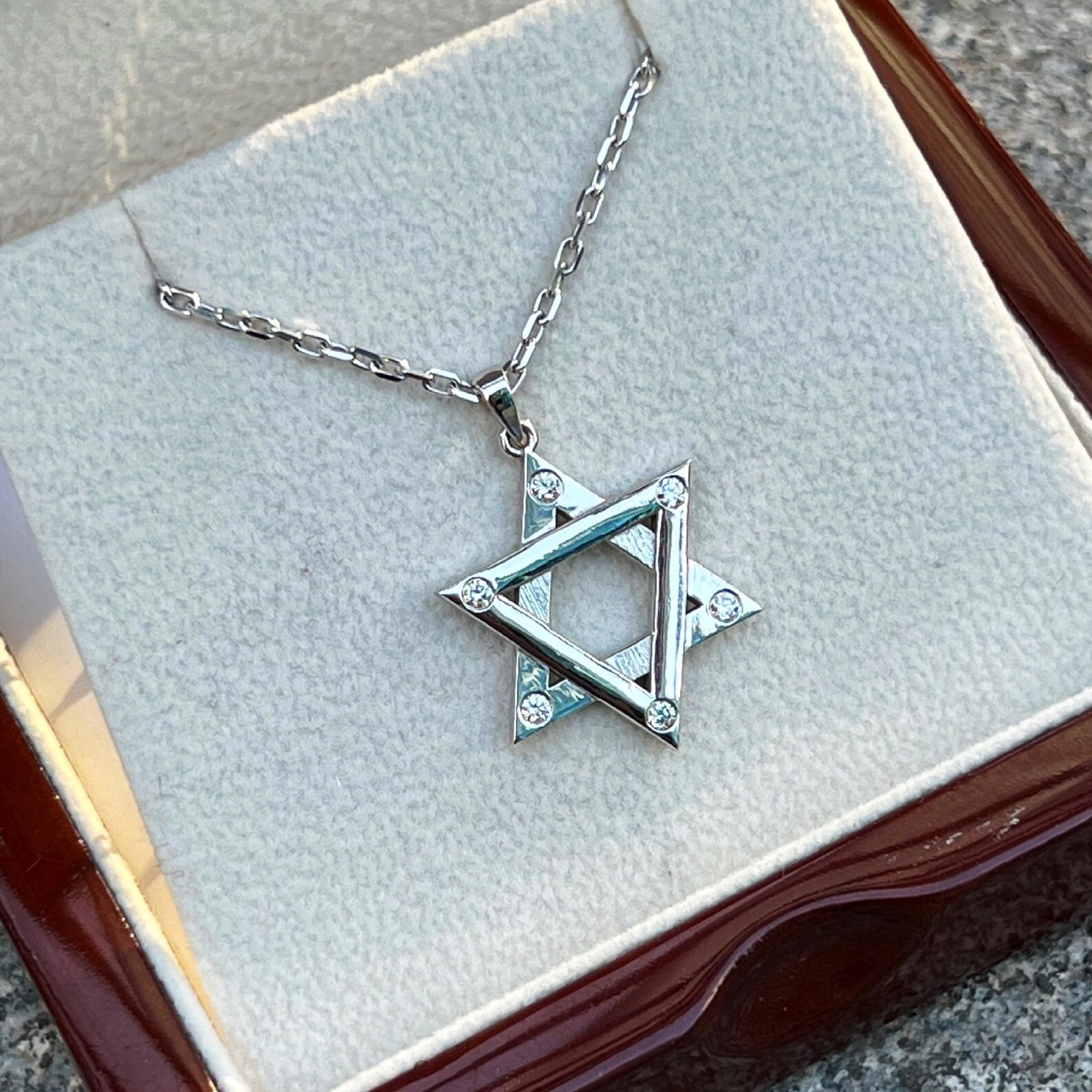 Round Cut Simulated Diamond Unisex Stunning Star Pendant 14K White Gold Plated