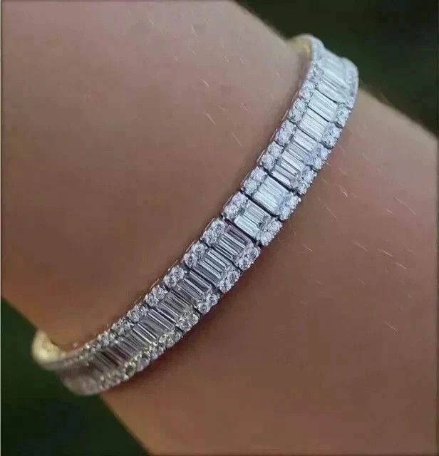 9.9 ct Baguette Cut Simulated Diamond Men Tennis Bracelet 14K White Gold Plated