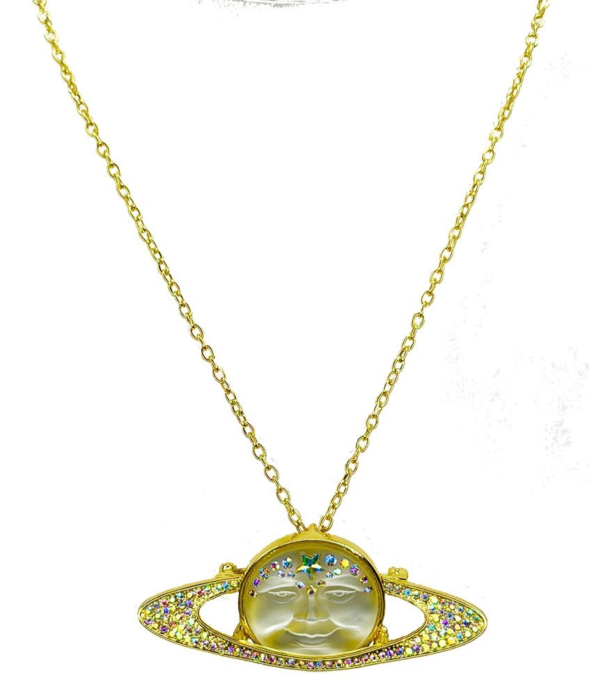 Kirks Folly Solar Galaxy 25mm Venus Seaview Moon Pin/Pendant/Necklace goldtone