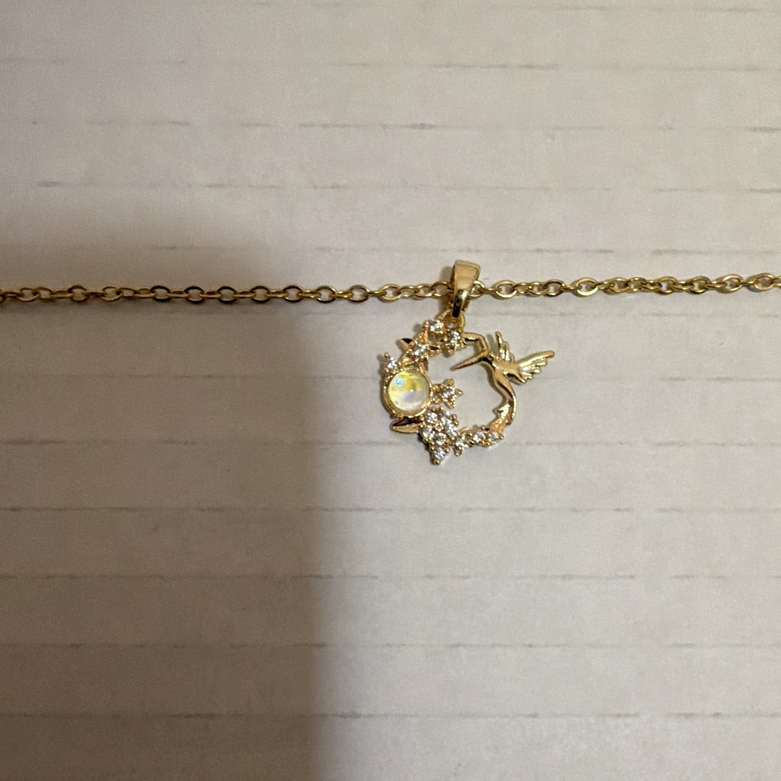 Gold Hummingbird Floral Wreath Necklace Stainless Steel Hypoallergenic Waterproo