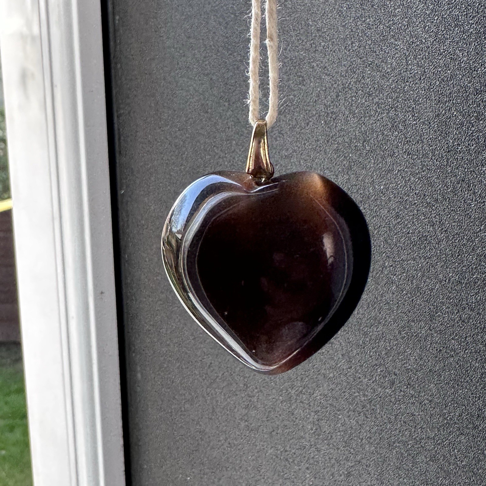Natural Golden Tiger’s Eye Heart Pendant 30g 35mm Chatoyant Gemstone