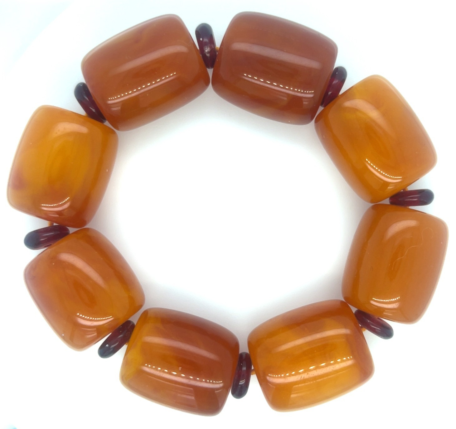 Faux Amber Chunky Stretch Bracelet 25mm Orange Beads Red Spacers 3.5oz