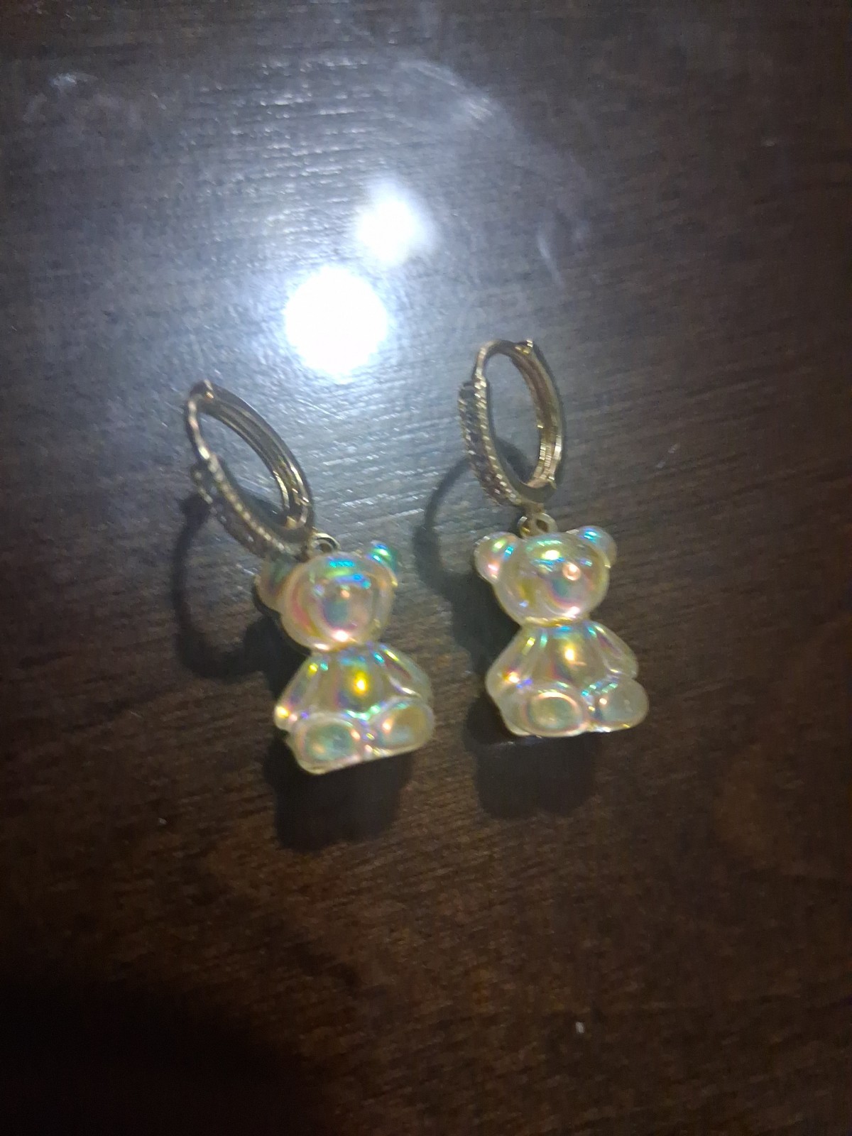 Adorable TEDDY BEAR Rhinestone Gold Clear Dangle Betsey Johnson Earrings