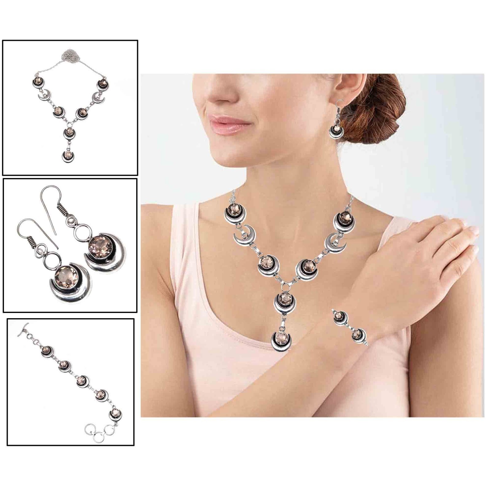 Smoky Quartz Gemstone Handmade Ethnic Jewelry Necklace Set 18-20”