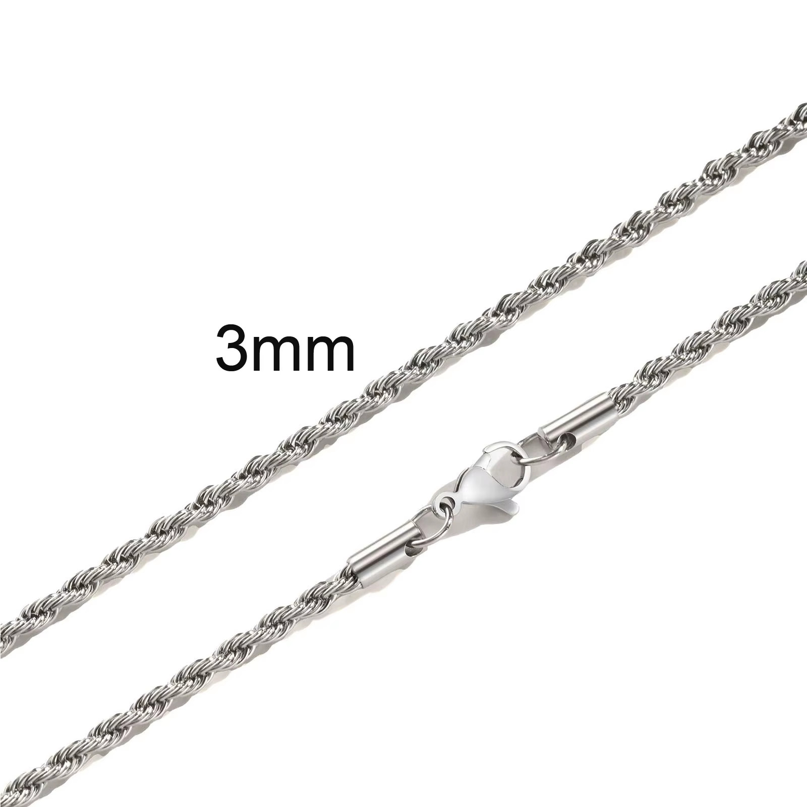 Rope Twisted Chain Necklace for Men Women,Gold Silver Color Stainless Steel Chai