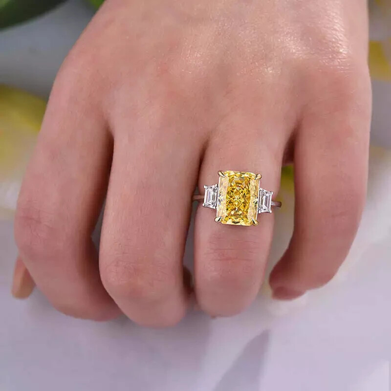 4Ct Radiant Canary Yellow Diamond Simulated Engagement Ring 14KWhite Gold Plated