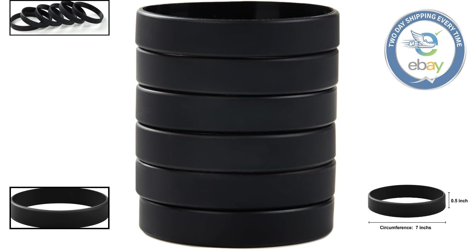 Eco-Friendly 6pcs Black Silicone Bracelets, Youth Size 7″ for All Occasions