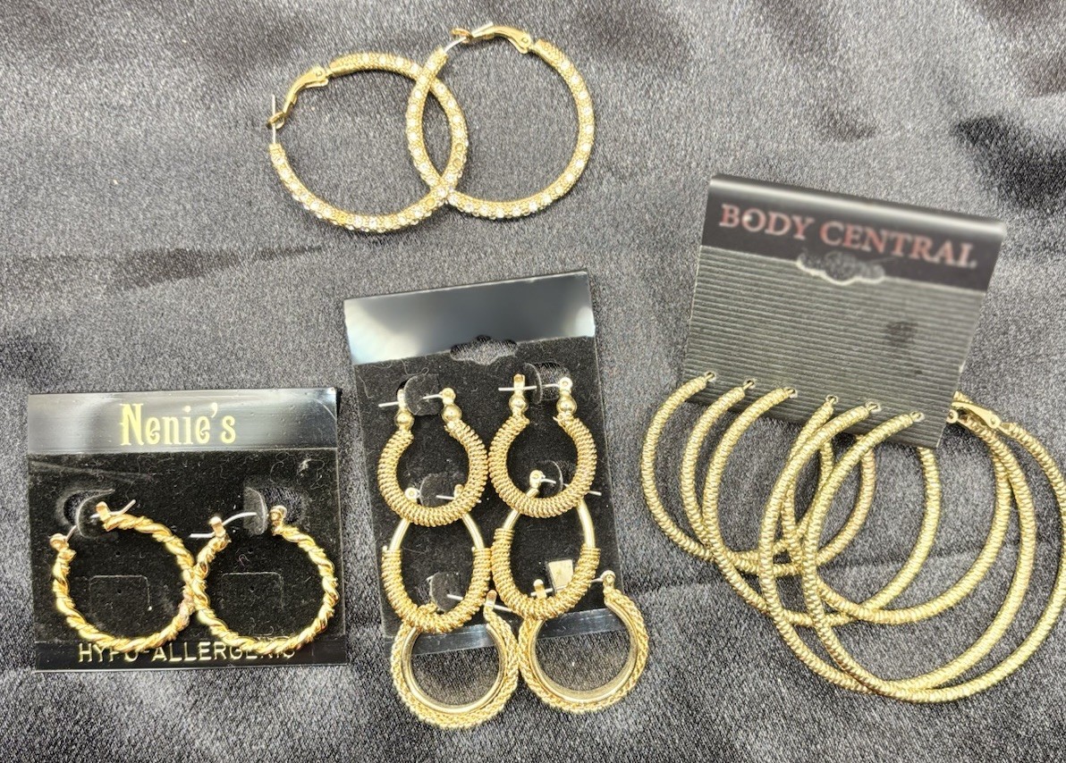 Hoop Earrings Lot Gold Tone Twisted Textured 8 Pair
