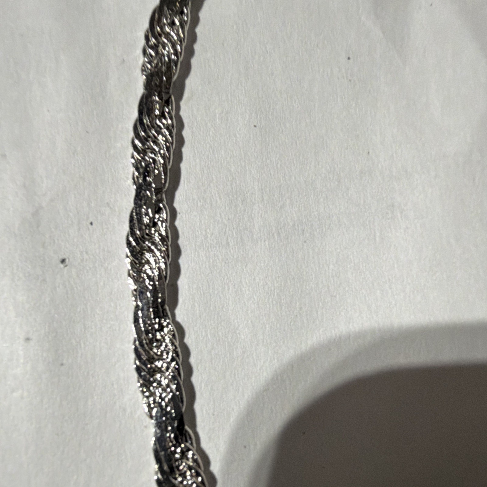 Silver Tone Braided Chain Necklace, 17 in, Box Clasp, No Stone