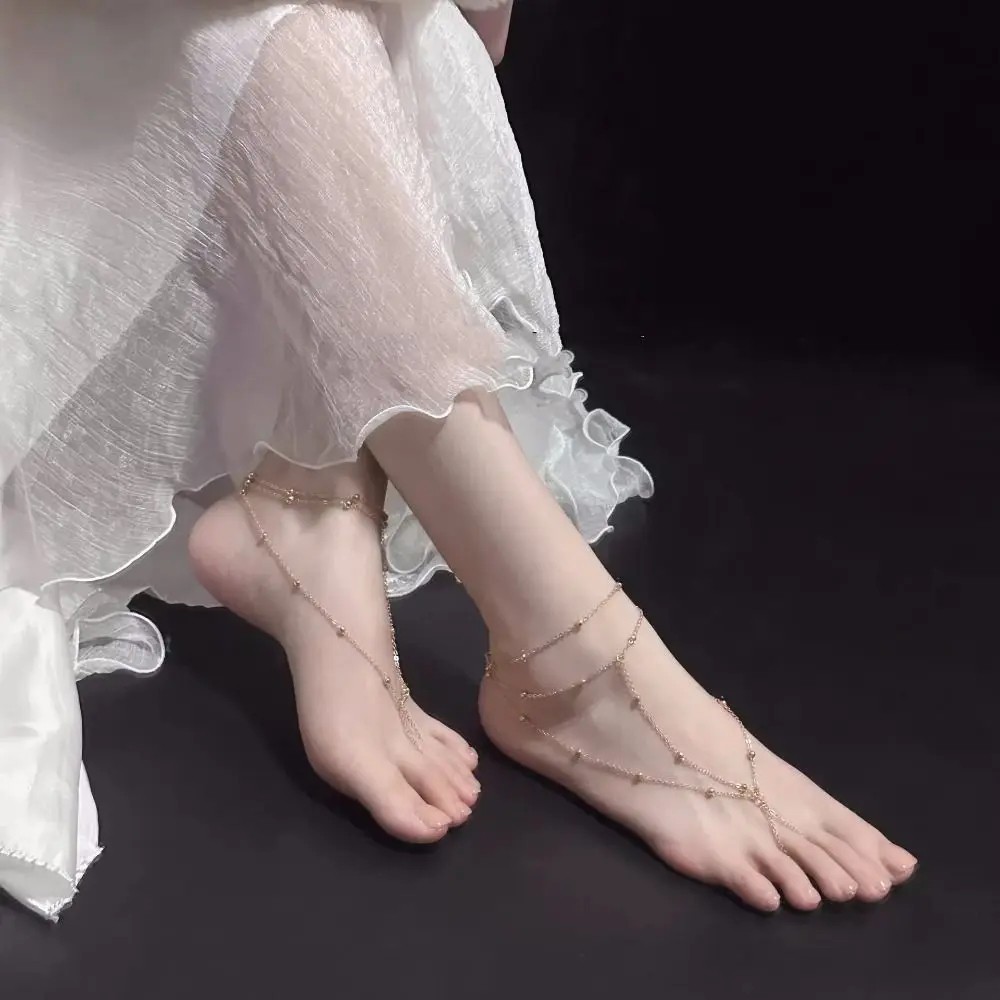 1PCS Fashion Anklet Bracelets for Women Summer Multilayer Small Round Beaded Tas