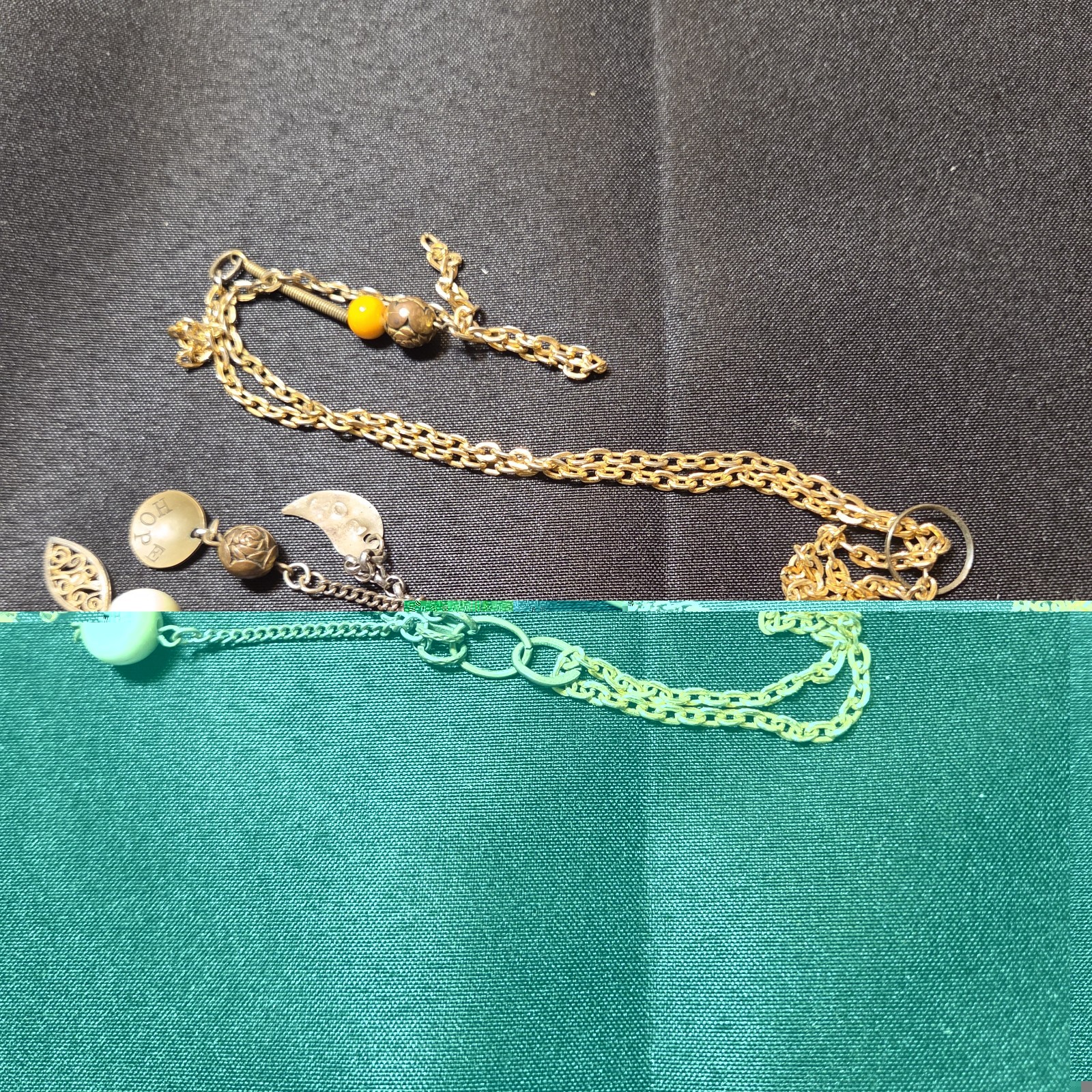 Mixed Metal Tassel Chain Necklace With Charms.