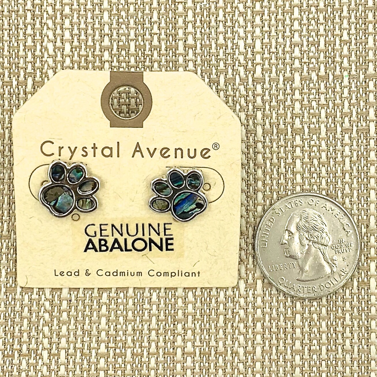 Genuine Abalone Paw Print Earrings in Silver or Gold (0.59×0.59in)