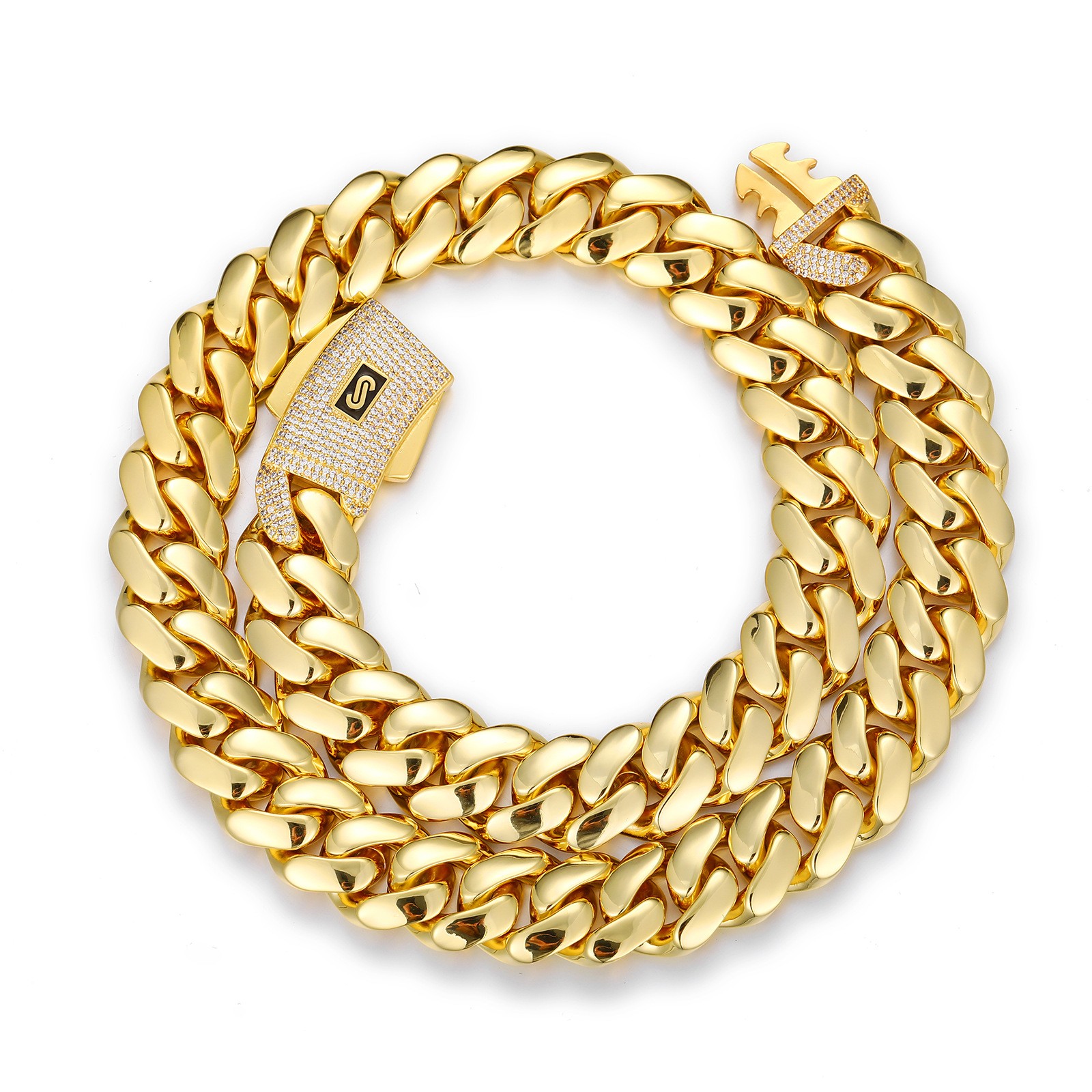 Hip Hop Glossy Miami Cuban Chain Necklace Bracelet 18K Real Gold Plated Jewelry