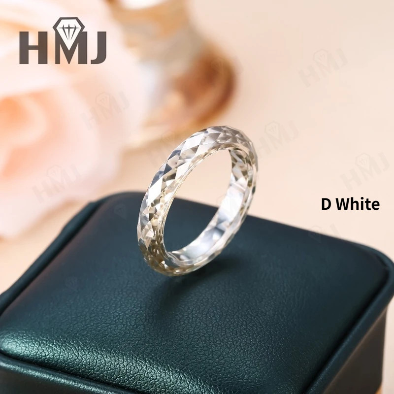 All Lab Grown Ruby Moissanite Ring Plain Band Ring White/Green/Blue Jewelry Gift
