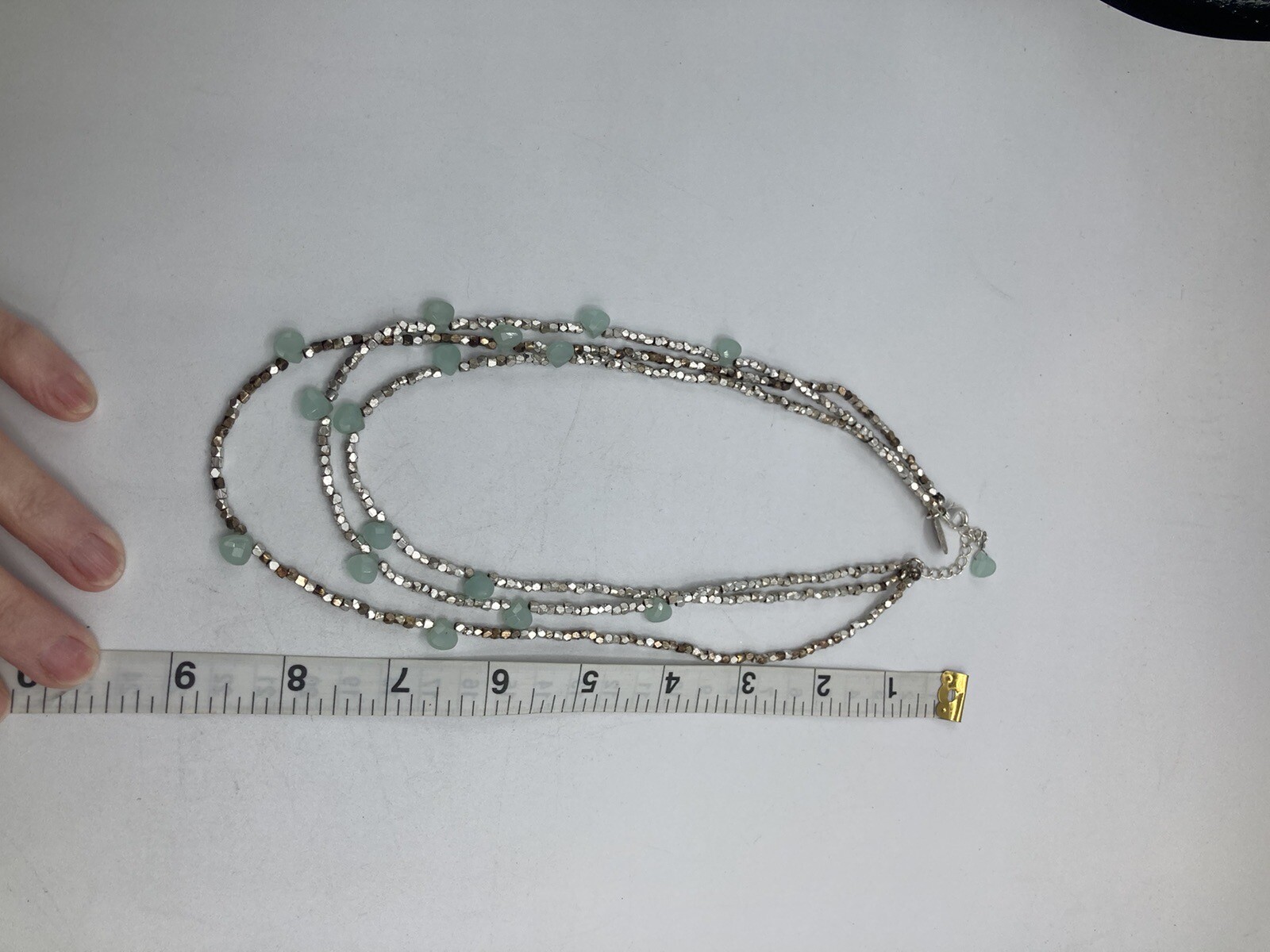White House Black Market Silver & Ice Blue Faceted Beaded Necklace Branded