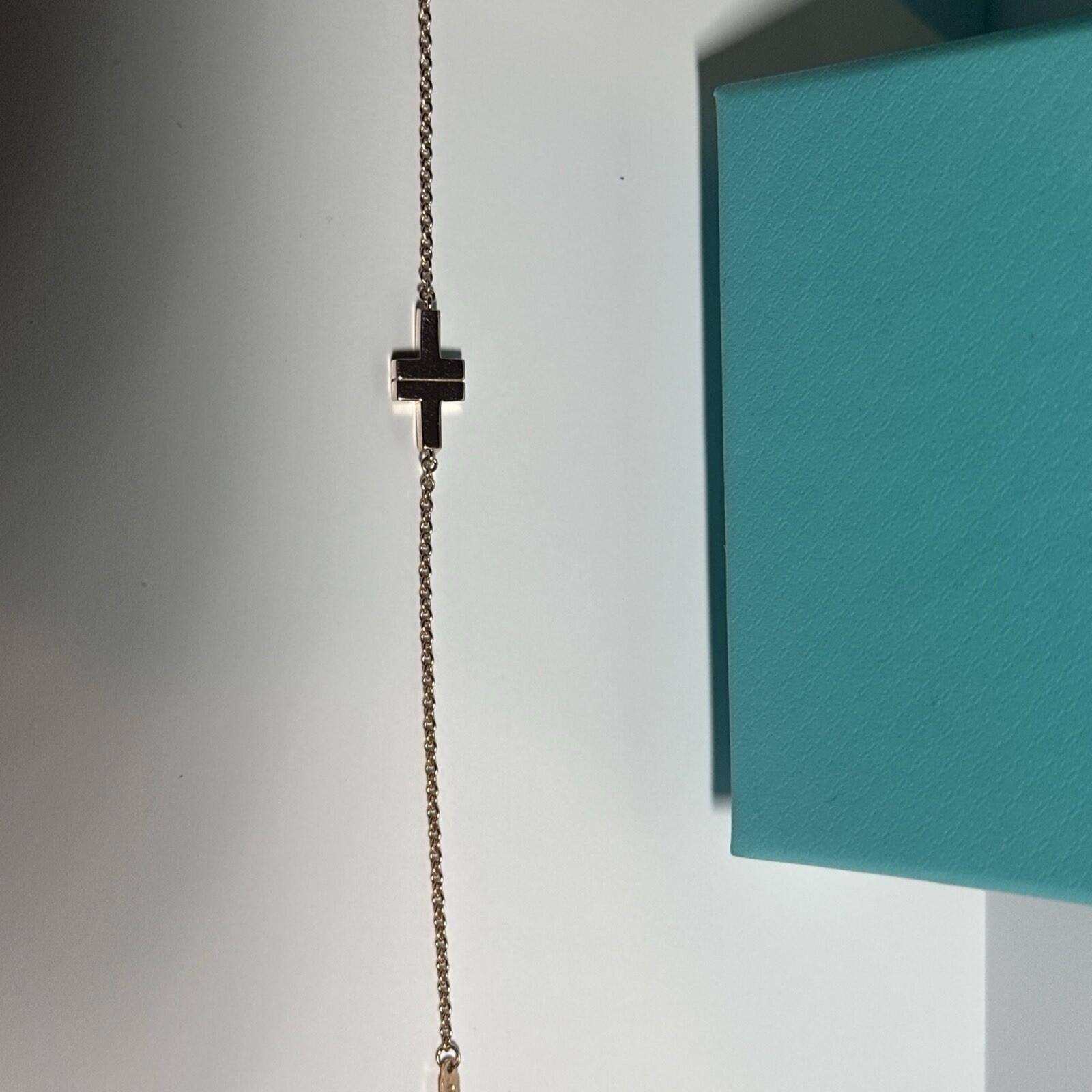 Tiffany & Co 18K 750 Rose Gold T Square Single Chain 6 Inch Bracelet Very Good