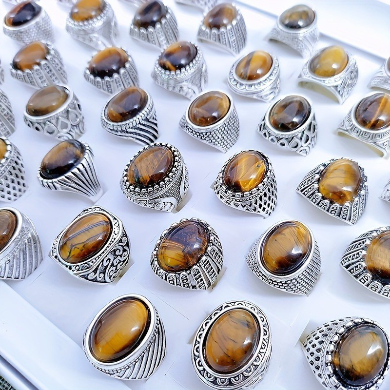 Tiger Eye Gemstone 20pcs Wholesale Lot Mixed Rings Jewelry Natural Stone US 7-11