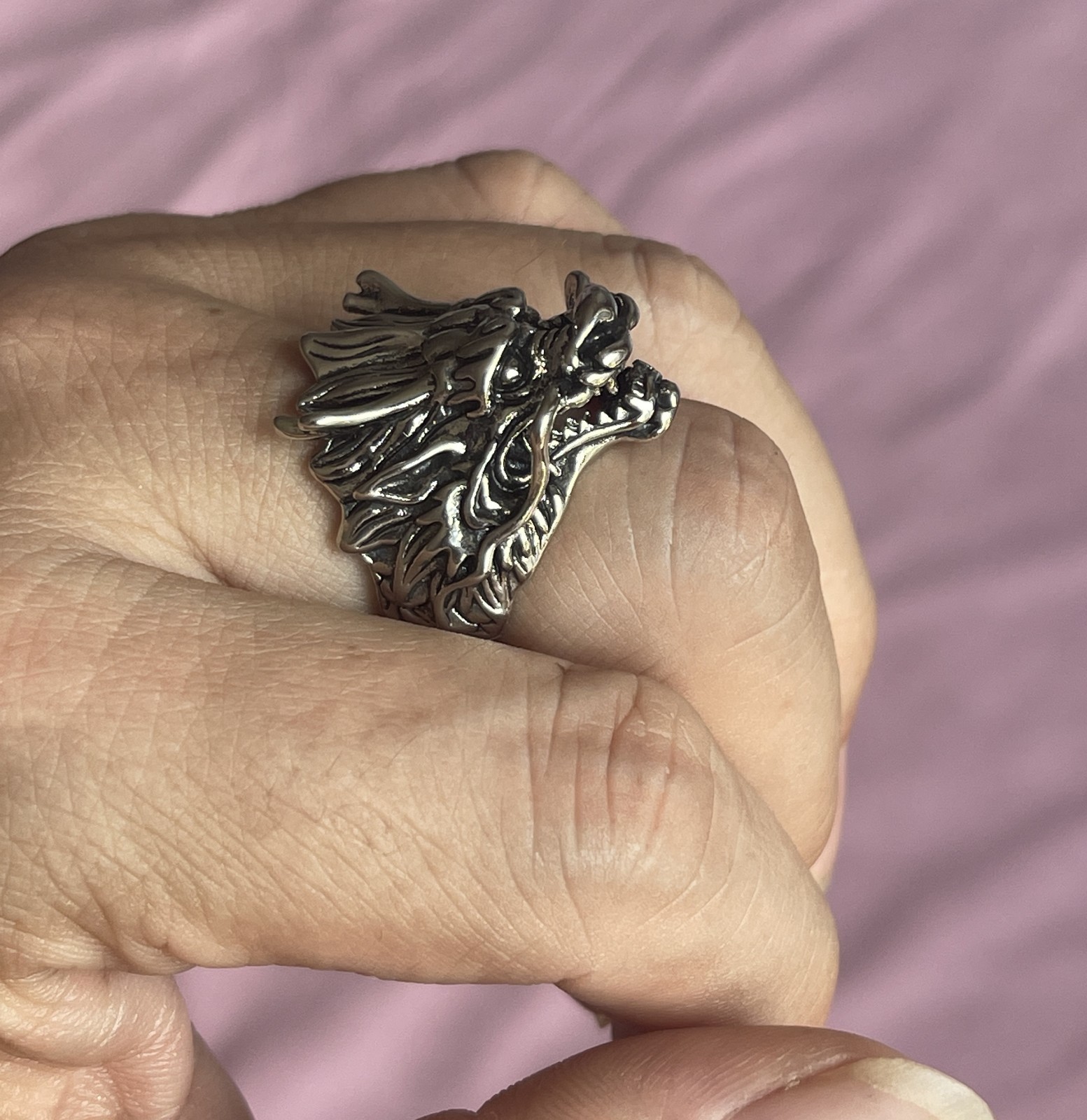 Detail Dragon Ring 925 Sterling Silver Mens Punk Jewelry One Size Fit All