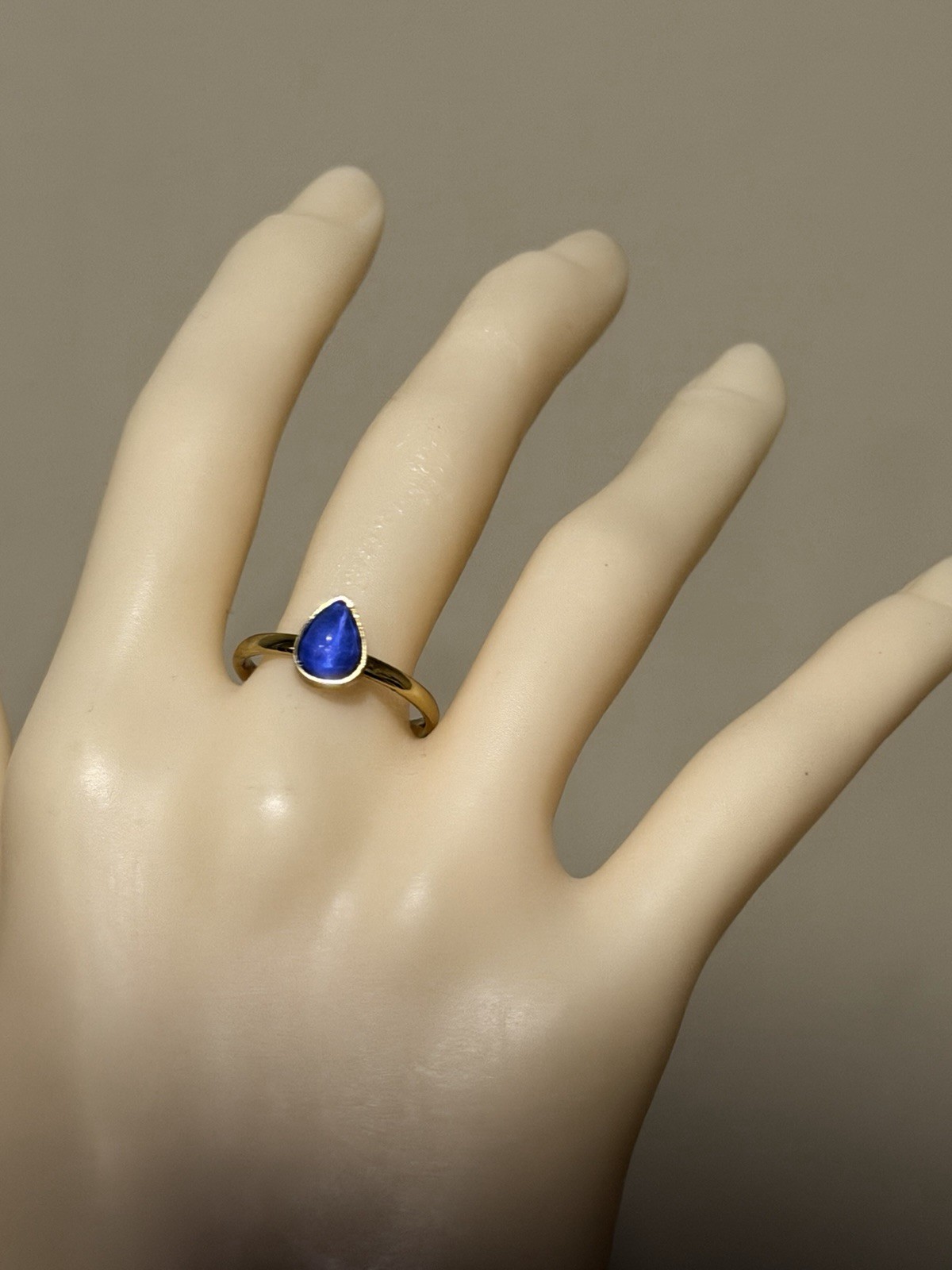 Teardrop Stone Pear Shape Bezel Stainless Steel Gold Mood Ring Size 10