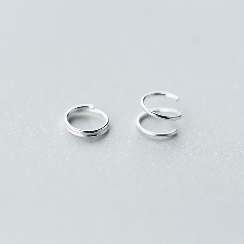 1 Pair REAL S925 Sterling Silver Ear Cuff Cartilage Hoop Round Earring Pierced