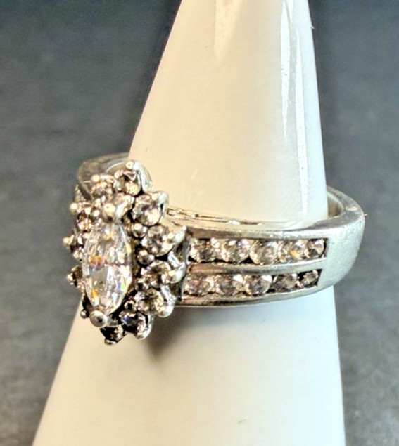 Marquise Cut Cluster Cathedral Setting Engagement Style Sterling Ring Size 6.75