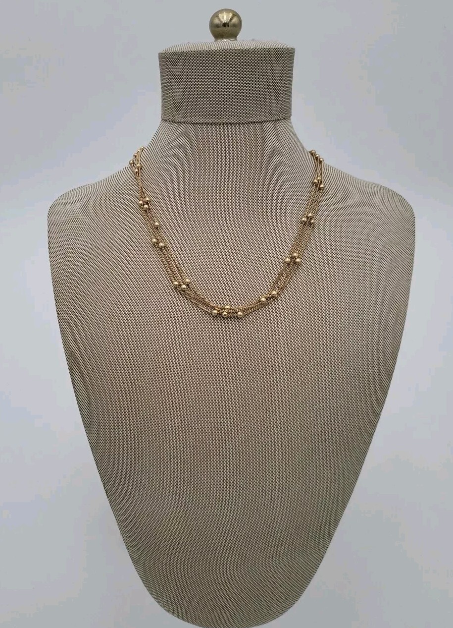 LIZ Claiborne 18 Inch Gold Tone Triple Strand Collar Chain Necklace Ball Bar Y2K