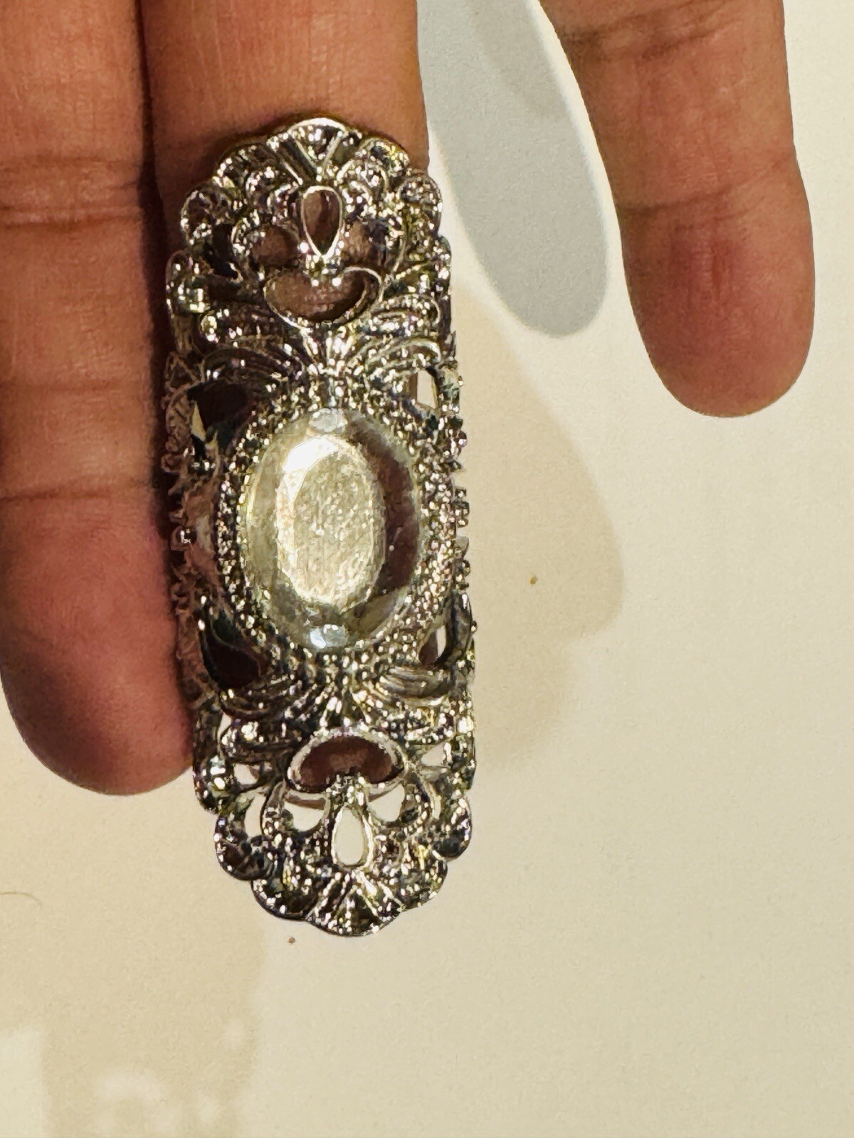 Silver Color Long Ring Stretch Size 8+